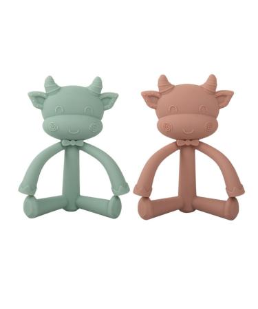 Baby Teething Toys - Cute Cow Silicone Teether for Sore Gums Relief - Gray Green Infant Chewing Toy - Buy Online on GoSupps.com