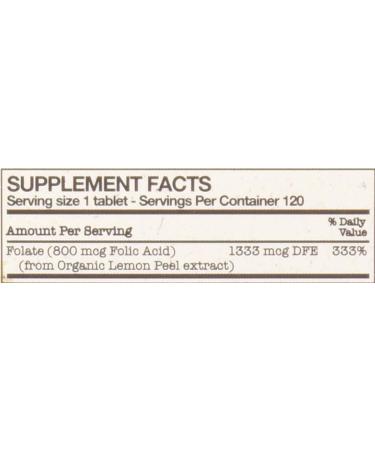 FutureBiotics Folic Acid 800 mcg - 120 Organic Vegetarian Tablets from Lemon Peel - Buy Online on GoSupps.com