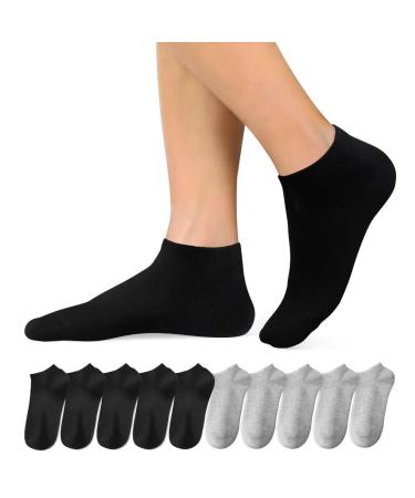 Momoshe Socks Men Sneaker Socks Women Cotton Short Sports Socks Unisex 10 Pairs 5x Grey + 5x Black 47-50