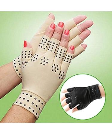 Compression Gloves for Arthritis Relief - Magnetic Fingerless Hand Support for Joint Pain - Nude Color - Buy Online on GoSupps.com