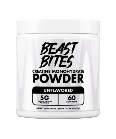 BEAST BITES Creatine Monohydrate Powder - for Men and Women - 5g Creapure Creatine Support Muscle Mass Strength and Cognitive Function - Made in USA - Unflavored - 300 Grams - 60 Servings
