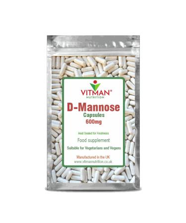 D-Mannose 500mg 90 Vegan Capsules. Natural Cystitis Supplement for Women and Men. UK Manufactured. (90)