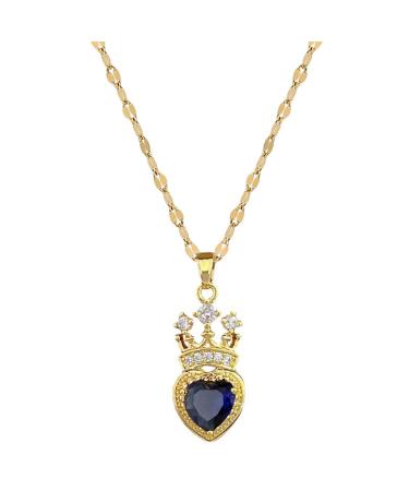 Oralgo's necklace with heart fans for women and girls elegant rhinestone choker adjustable collarbone chain handmade statement jewelry blue