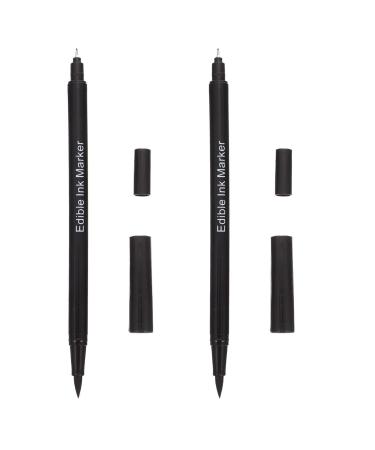 Hemoton 2Pieces Black Food Coloring Markers Ultra Fine Tip (0.7mm) Edible Pen Food Grade Writer for Decorating Painting Drawing Baking Fondant Cake