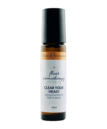 Clear Your Head Synergistic Essential Oil Blend Roll-On 10ml Pre-Diluted 10% in Fractionated Coconut Oil Soothing & Cooling On-The-Go Aromatherapy Fleur Aromatherapy