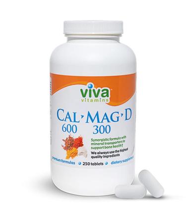 Viva Vitamins CalMagD - Calcium Magnesium Vitamin D3 Supplement - Calcium 600 Magnesium 300 Plus VIT D - Magnesium Calcium Vitamin D Tablets - 250 tab