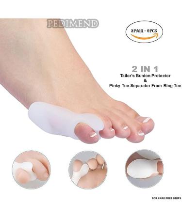 Pedimend Silicone Gel Pinky Toe Bunion Protector with Toe Separator - Tailor's Bunionette Pad - Unisex Foot Care - UK (3 Pairs - 6pcs) - Buy Online on GoSupps.com
