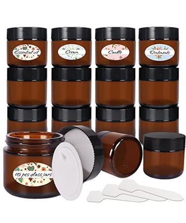 2 oz Amber Glass Jars,15 Pack Empty Cosmetic Containers with Inner Liners and Black Lids,Refillable Round Cream Jars for Lotion,Ointments,Bath Salts,Makeup,Slime and Travel