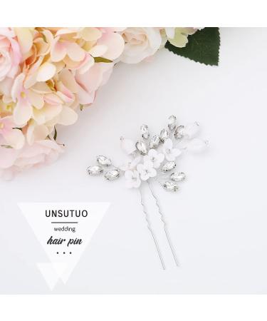 UNSUTUO White Flower Wedding Hair Pins Set of 3 - Silver Bridal Hair Accessories for Women - Buy Online on GoSupps.com