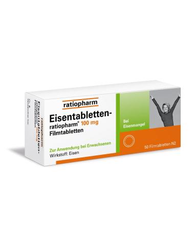 Iron tablet ratiopharm 100 mg film-coated tablets: compensate for iron deficiency and feel fit and active again 50 film-coated tablets 50 pieces (1 Pack)