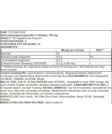 Now Foods D-Ribose 750 mg - 120 Veg Capsules for Energy & Recovery - Buy Online on GoSupps.com