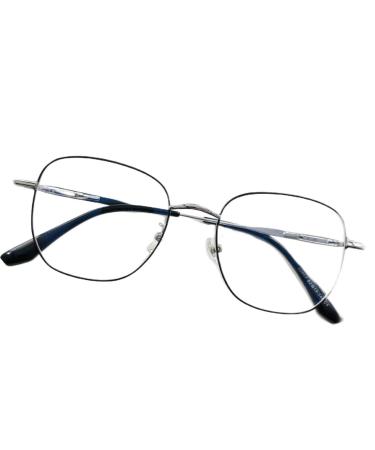 Newada large metal reading glasses blue light blocking for women and men oversized square glare-free flat light mirror readers (color: Black-Silver Size: +2.50)