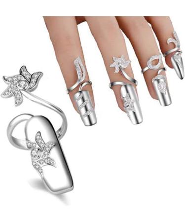 Beaupretty 4 Pcs Women Finger Nail Ring Fingernail Rings Crystal Rhinestone Nail Cap Cover Ring Nail Art Charm for Women Girls - Buy Online on GoSupps.com