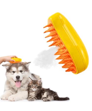 Cat Steam Brush Steamy Cat Brush - 3 In1 Cat Steamy Brush Spritz Defur Comb for Cats Steam Pet Brush for Cats Dog Steamy Brush Pro Cat Steamer Brush for Removing Tangled and Loosse Hair Rechargeable Yellow