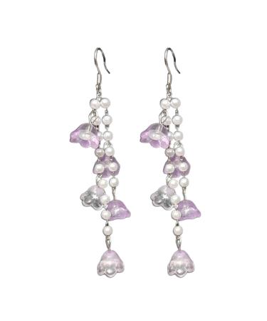 Feyley earrings elegant flower shape earrings for women flower pendant pearl ear drops stylish purple/green/white earring jewelry violet