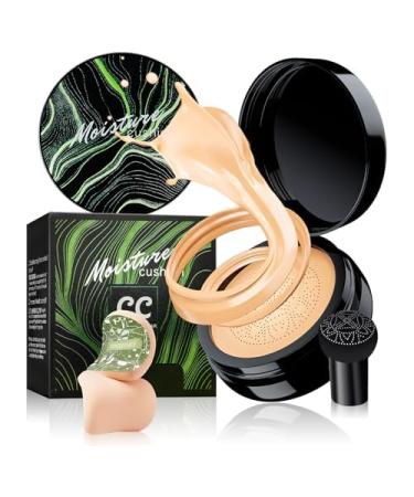 Mushroom Head Air Cushion CC Cream BB Cream Face Makeup Foundation with Power Puff for All Skin Moisturizing Concealer Brighten Waterproof Even Skin Tone for All Skin Types (Natural)