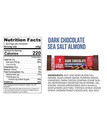 Caveman Foods Dark Chocolate Sea Salt Almond Nutrition Bars - 12 Pack (1.41 oz Each) - Buy Online on GoSupps.com