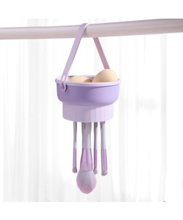 Makeup Brush Cleaning Mat MSQ 3 In 1 Silicone Makeup Brush Cleaner Bowl with Brush Drying Holder Makeup Brush Scrubber for Makeup Brush Makeup Sponge Powder Puff (Purple)