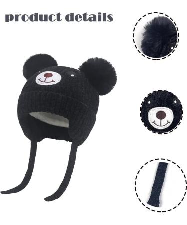 Cute Bear Kids Winter Hat with Ear Flaps | Chenille Knitted Warm Hat for Baby Girls Boys | Fleece Lined Earflap Cap | Toddler Cold Weather Beanie - Buy Online on GoSupps.com