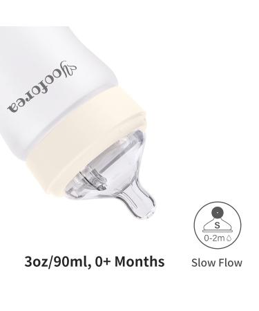 Yooforea Silicone Coated Glass Baby Bottle 0M+ with Slow Flow Nipple - Anti-Colic, Wide Neck Design - Shatter Protection, BPA BPS PVC Free - 3 Ounce Cream Bottle - Buy Online on GoSupps.com