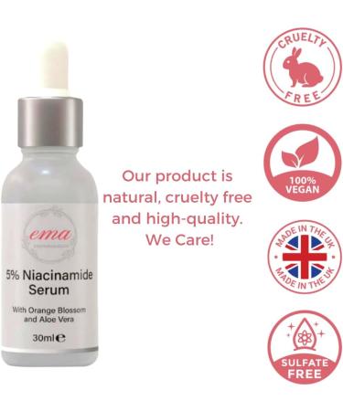 Ema Cosmeceutical 5% Niacinamide Facial Serum with aloe vera and orange blossom Minimises Pores & Fights Acne | Skin Brightening Serum | Dark Spots Remover| Anti-Redness 30ml - Buy Online on GoSupps.com