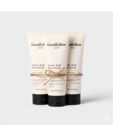 Goodfellow & Co Face Scrub with Lactic Acid & Apricot Oil 4 fl oz Gentle Daily Face Exfoliator for Smooth Skin Mint & Cedar Scent (Bundle of 3)