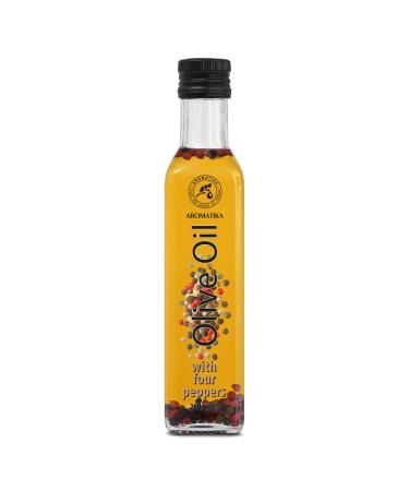 Olive Oil with Pepper 250ml - Olive Oil with Pepper Grains - A Mix of Four Peppers - Olive Oil with Spices - Fresh Olive Oil - Cooking Olive Oil - Good for Salad