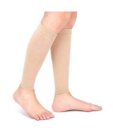 Calf compression cuffs leg support sports socks outdoor fitness protection knee high footless shining edge syndrome elastic stockings for medical purposes men (xl-beige) XL beige