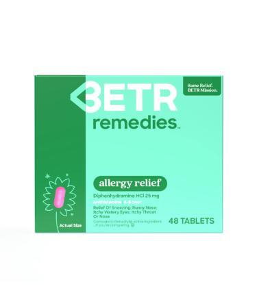 BETR REMEDIES Allergy Relief Medicine - Diphenhydramine HCI 25 mg - Relieves Indoor & Outdoor Allergies Sneezing Runny Nose Itchy Watery Eyes - Oral Antihistamine - 48 Allergy Pills