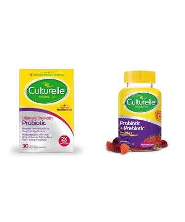 Culturelle Ultimate Strength Probiotic 20 Billion CFUs + Daily Probiotic Gummies 52 Count for Digestive & Immune Health