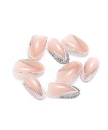 Brishow French Short Press-On Nails | Pink Glitter Ballerina Acrylic Full Cover - 24 pc for Women & Girls - Buy Online on GoSupps.com