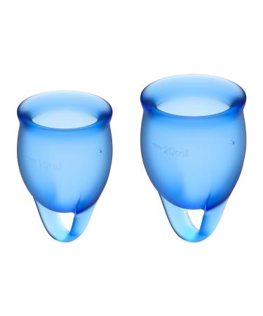 Satisfyer Feel Confident Menstrual Cup - Reusable Period Cup with Removal Ring - Soft Flexible Body-Safe Silicone Easy Insertion & Removal - Includes 2 Cup Sizes for All Flows (Dark Blue)