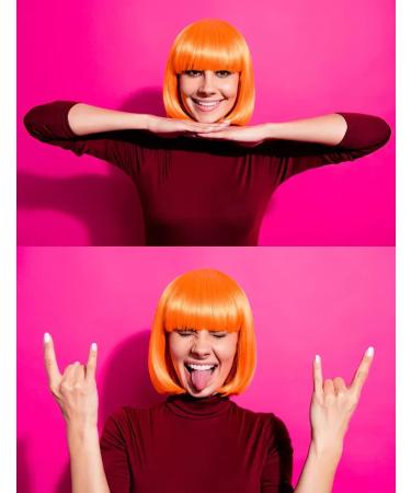 Orange Wig and Sunglasses - Orange Bob Wig Short Orange Wig Orange Wigs for Women Orange Bob Wig with Fringe (Orange) - Buy Online on GoSupps.com
