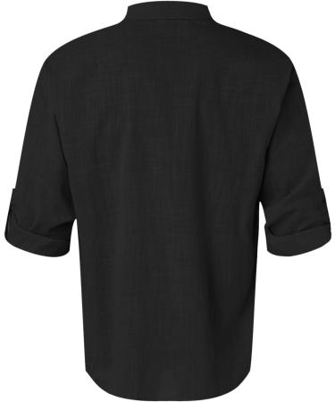Summer Long Sleeve Men's Shirt - Light & Airy Slim Fit Iron-Free Leisurewear in Black Cotton (4XL XXL) - Casual Linen Stand-Up Collar - Buy Online on GoSupps.com