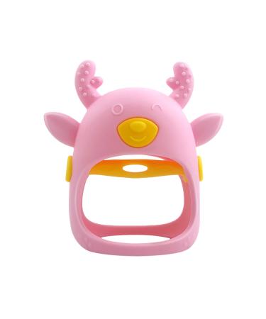 Yovell Baby Beißring F ustling Food quality silicone toothed glove for 3+ months infants never fall down dust-sealed baby chew for suction needs pink