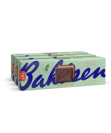 Bahlsen Choco Leibniz Chunky Mint Cookies (3 boxes) - Leibniz Butter Biscuits topped with a dark choco tablet and crunchy peppermint crystals - 4.2 oz boxes 4.2 Ounce (Pack of 3)
