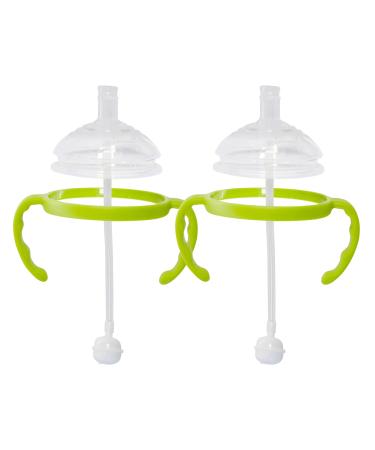 Straw Transition Cup Kit for Comotomo Baby Bottles | Conversion Kit Fits 5 Ounce and 8 Ounce Bottles | Soft Silicone Straw Top Bottle Nipple & Weighted Straw to Help Baby Transition | 2 Pack (Green)