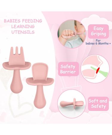 Vicloon Baby Fork and Spoon Set - 4Pcs Infant Silicone Self Feeding Utensil - Easy Grip Toddler Cutlery Kit - Weaning Spoons for Children - Pink-Purple - Buy Online on GoSupps.com