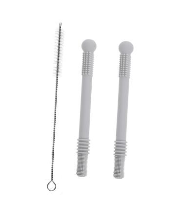 2pcs Silicone Teething Toy Soft Hollow Straw Shape for Safe Chewable Design Double-Sided Convex Spots for Gums Gray Light Grey