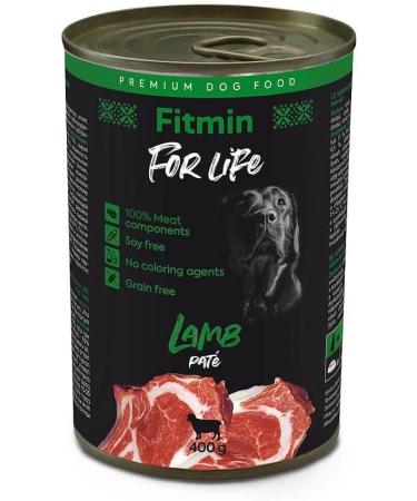 Fitmin for Life Lamb Pate - Grain-Free Wet Food for Adult Dogs of All Breeds - 6 x 400g Can - Buy Online on GoSupps.com