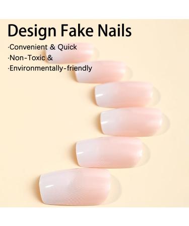 Buy Cute Short White Pink Press On Nails - 24pcs Square Fake Nails Set with Adhesive Tabs & Nail File for Women - Buy Online on GoSupps.com