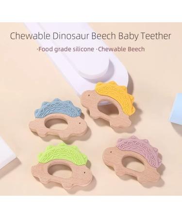 Dinosaur Baby Teether Ring | Non-Toxic Food Grade Silicone & Beech Wood | Easy Grip & Teething Pain Relief | 3+ Months (Tea Shoot Green) - Buy Online on GoSupps.com