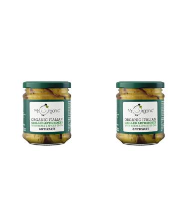 Mr Organic - Organic Grilled Artichoke Antipasti 190g - Non GMO & Preservative Free - Gluten Free & Vegan - Made With Organic Artichokes - Pack of 2