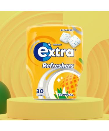Extra Refreshers Tropical Flavor Sugar free Chewing Gum Bottle 6 x 30 Pack (Tropical) - Buy Online on GoSupps.com