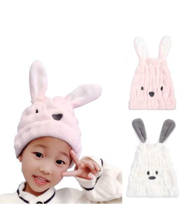 2 pieces of cute rabbit microfiber hair towel white and pink hair-towel cap quick drying bath hat soft hair turban towel absorbent hair dryer for girls