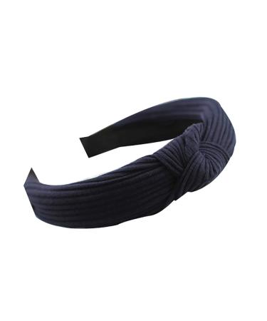 Shineweb Elastic Knotted Knit Design Headband Headwrap Hair Accessories Navy Blue