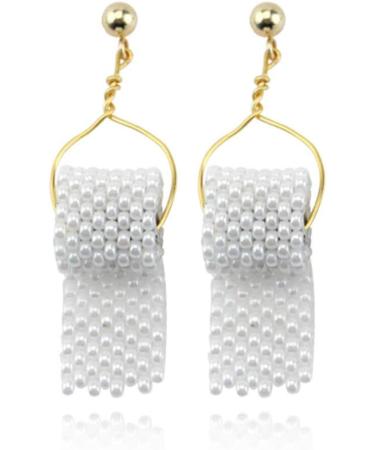 kaixinbukaixin Pearl Toilet Paper Ear Hooks 3D Paper Earrings Roll Ear Drops Jewellery Gifts Gold + White - Buy Online on GoSupps.com