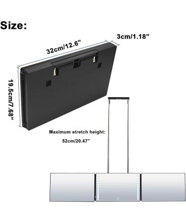 TZUTOGETHER 3 Way Mirror with Light | Rechargeable 360 Height Adjustable Barber Mirror for Hair Cutting, Styling, Grooming, Makeup - Buy Online on GoSupps.com