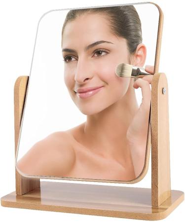 LOTIKO 7 Inch Natural Wooden Vanity Makeup Mirror - Swivel & Portable High-Definition Desk Mirror (Square) - Buy Online on GoSupps.com