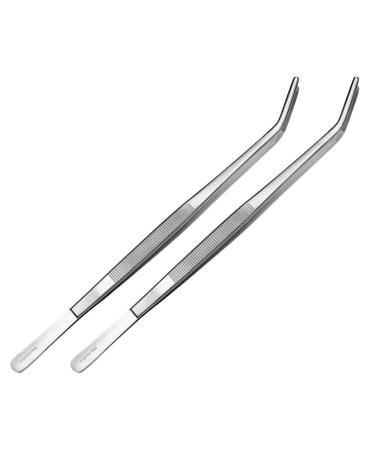 Set of 2 cooking tweezers 25 cm long - curved - kitchen tweezers - grill tweezers - grill tongs - stainless steel